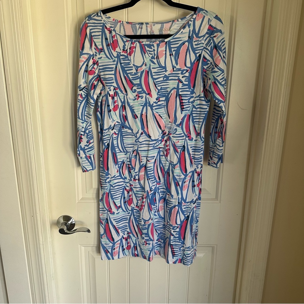 Women's Blue and Pink Patterned Lilly Pulitzer Dress
